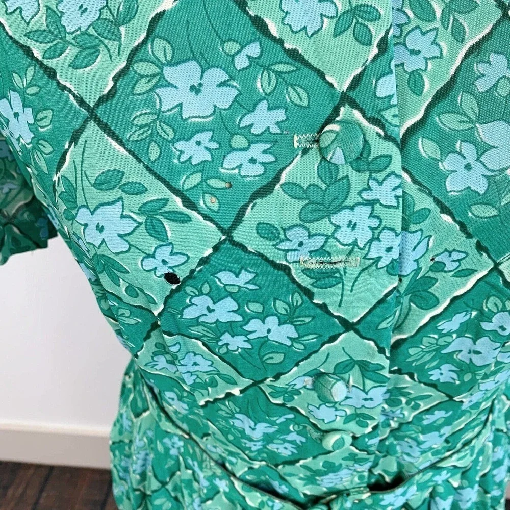 Flaws Vintage 1950s Casualmaker by Sy Frankl Green Floral Dress Bust 34 - Picture 3 of 11